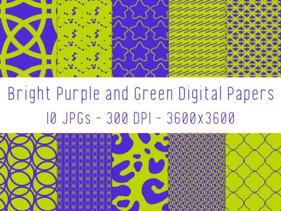 Bright Purple and Green Digital Papers for Graphics and Patterns