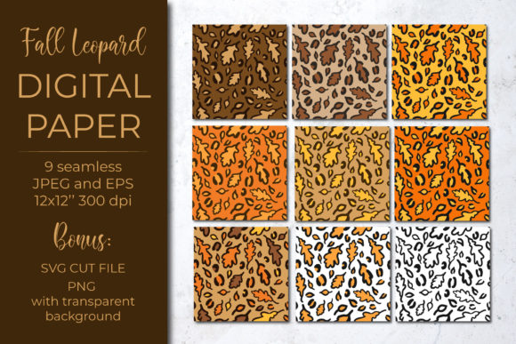 Leopard Digital Paper: Fall Oak Leaves for Branding and Design