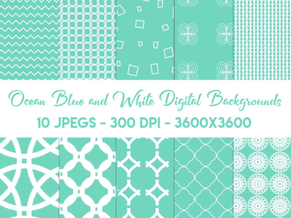 Ocean Blue and White Digital Backgrounds for Crafting