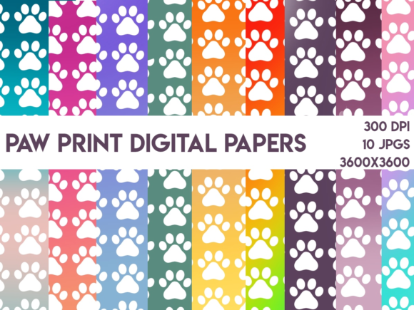 Paw Print Colorful Digital Papers for Graphic Design