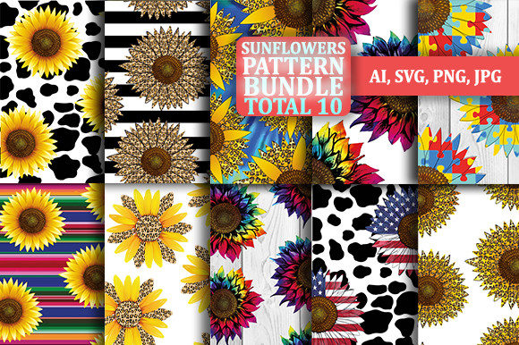 Sunflowers Pattern Bundle Digital Paper Graphics